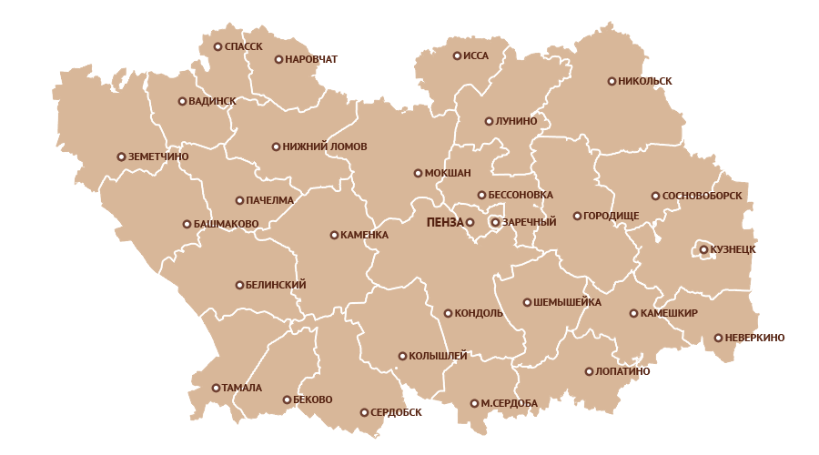 Карта Пензенской области с городами. Пенза карта области. Ката Пензенской области. Карта Пензы и Пензенской области.